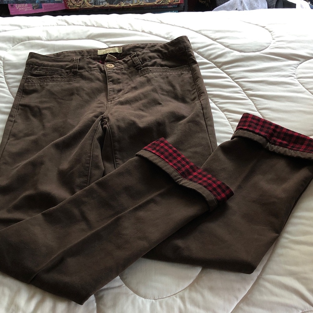 Natural Reflections Brown Canvas jeans with Red Plaid Lining